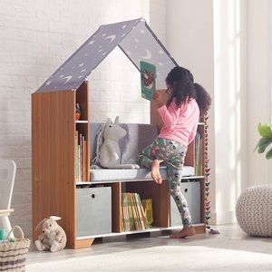 Reading nook . Reading corner. Reading shelves .